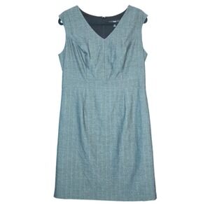 MOSSIMO Gray Herringbone Sheath Dress 14 Sleeveless V-Neck Career Minimalist